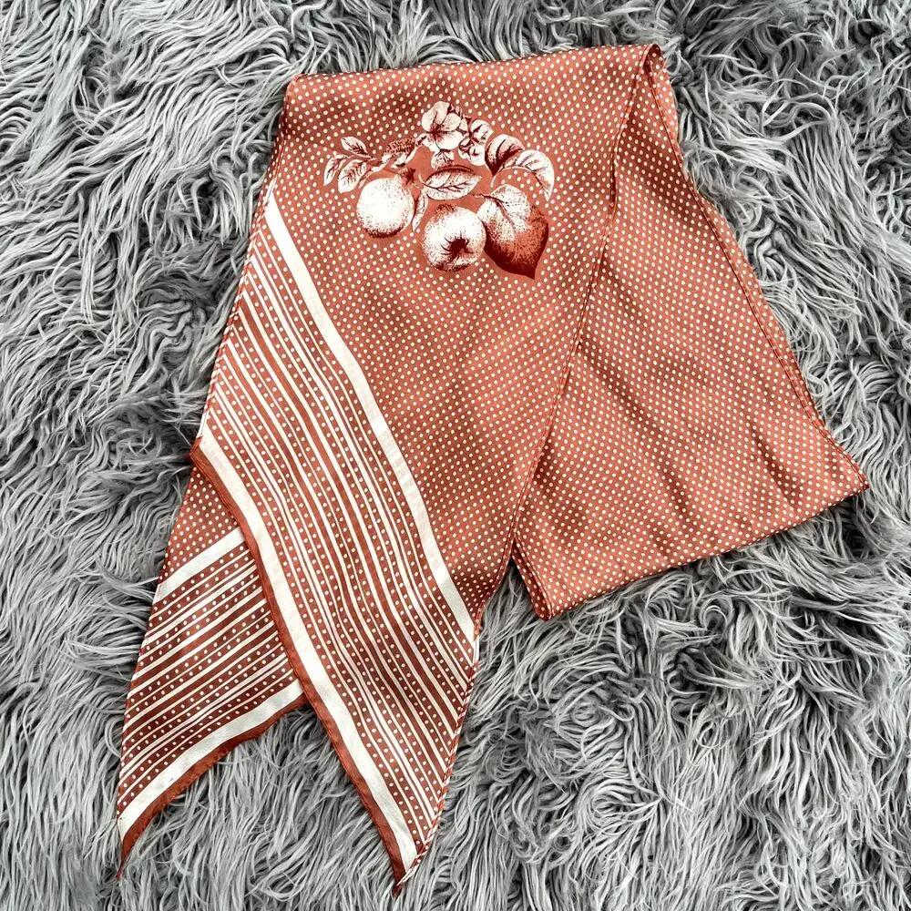 Vintage Classic Baar & Beards Inc 100% Silk Tie Scarf Retro Polka Dots Apples